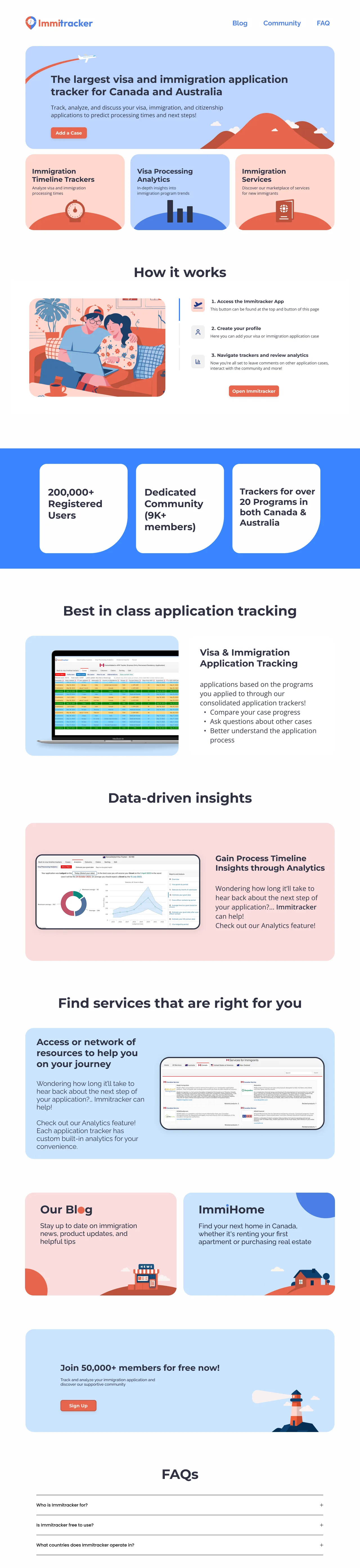 Redesigned Immitracker homepage — full length