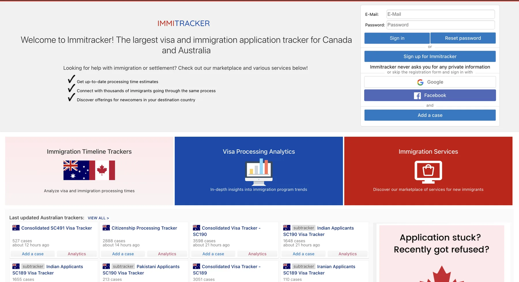 Original Immitracker homepage below the fold